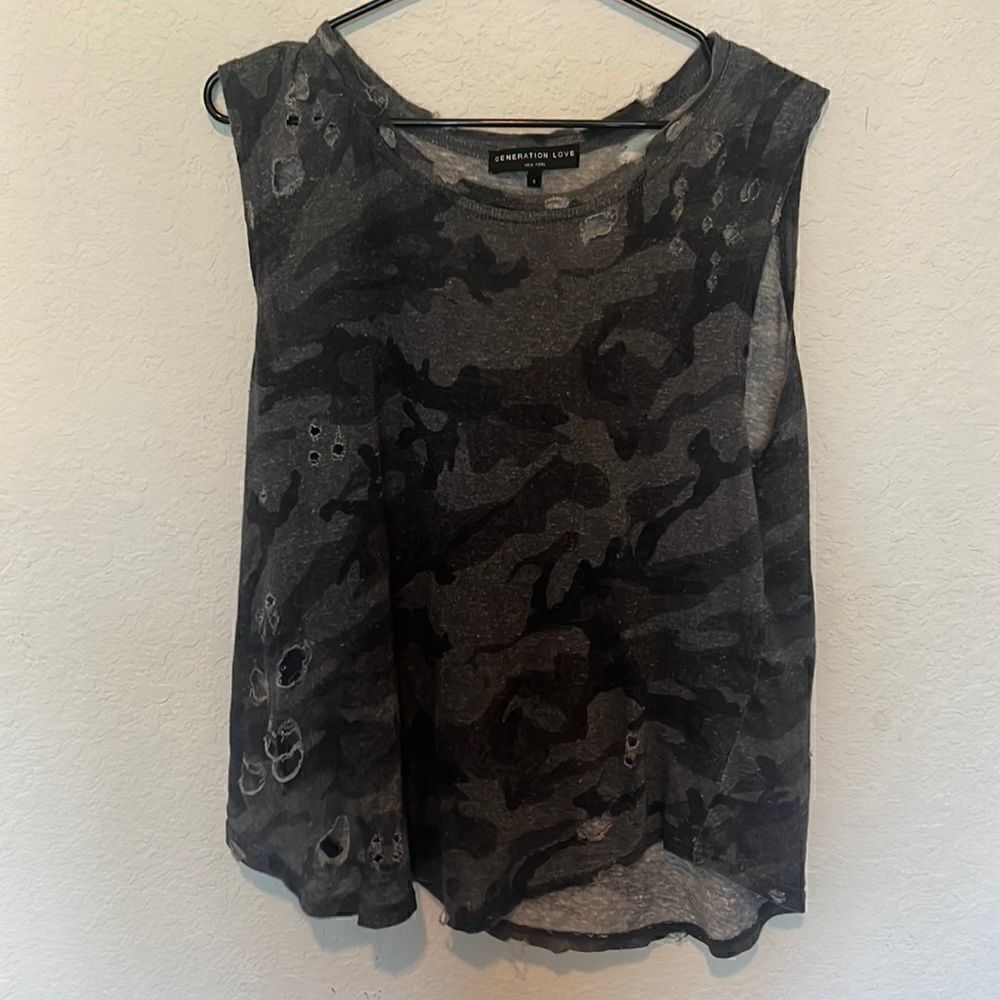 Generation Love Oversized Destroyed Muscle Tee - Gray Camouflage - NWOT 💟